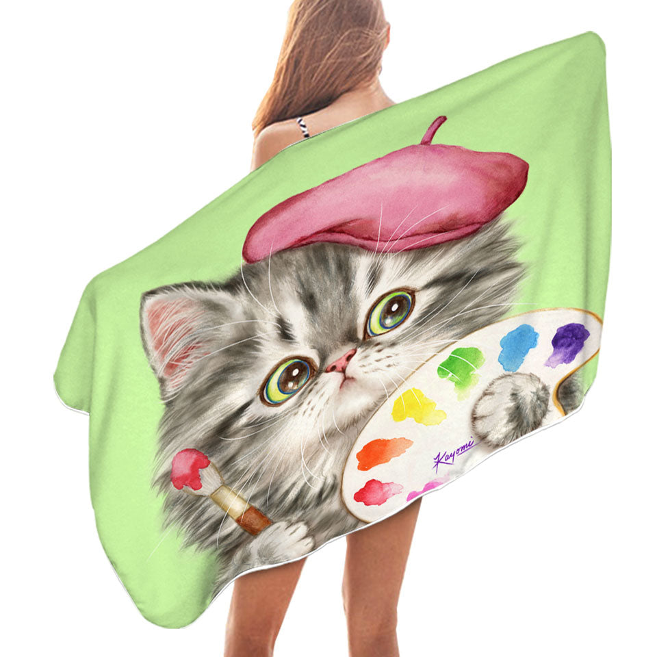 Funny Cats Microfibre Beach Towels the Girly Kitten Artist
