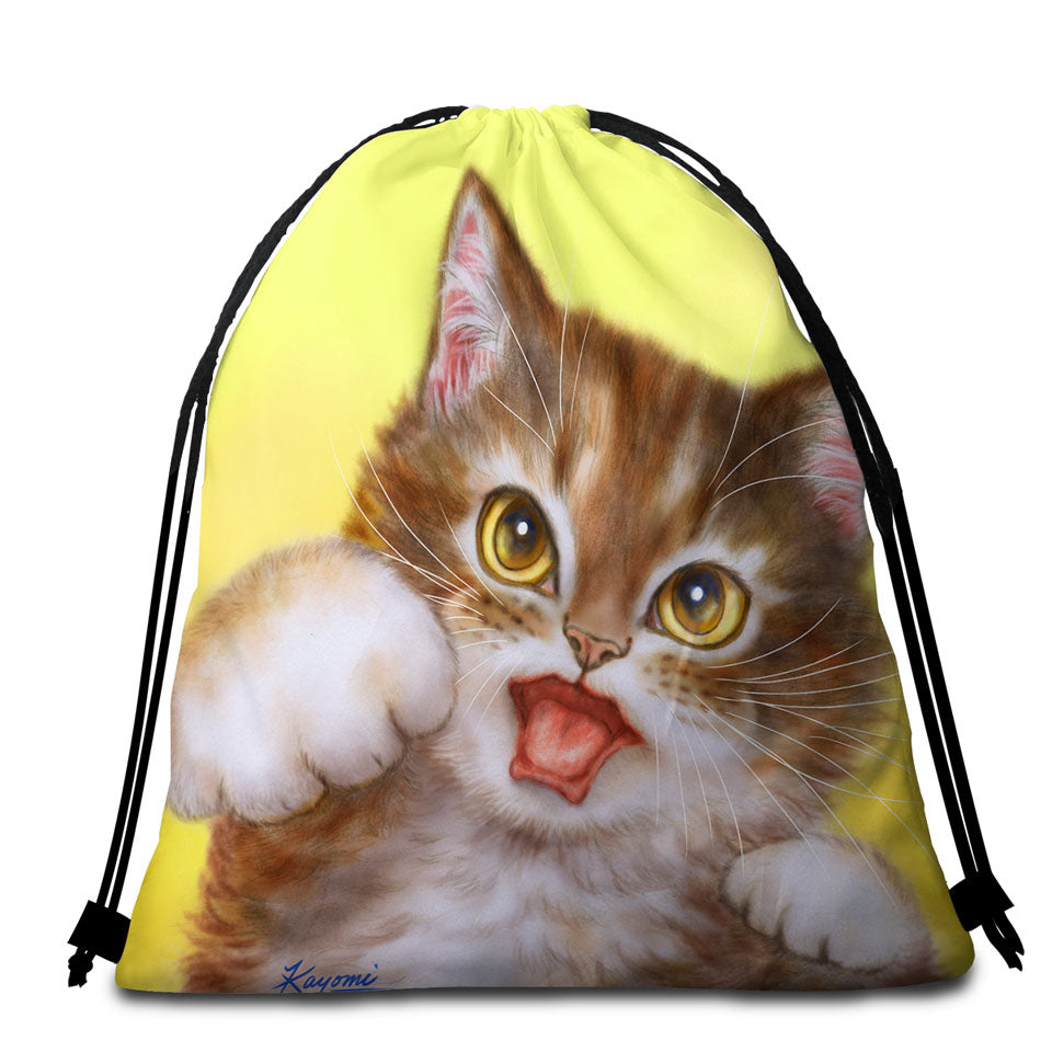 Funny Cats Packable Beach Towel Aggressive Cute Little Kitty