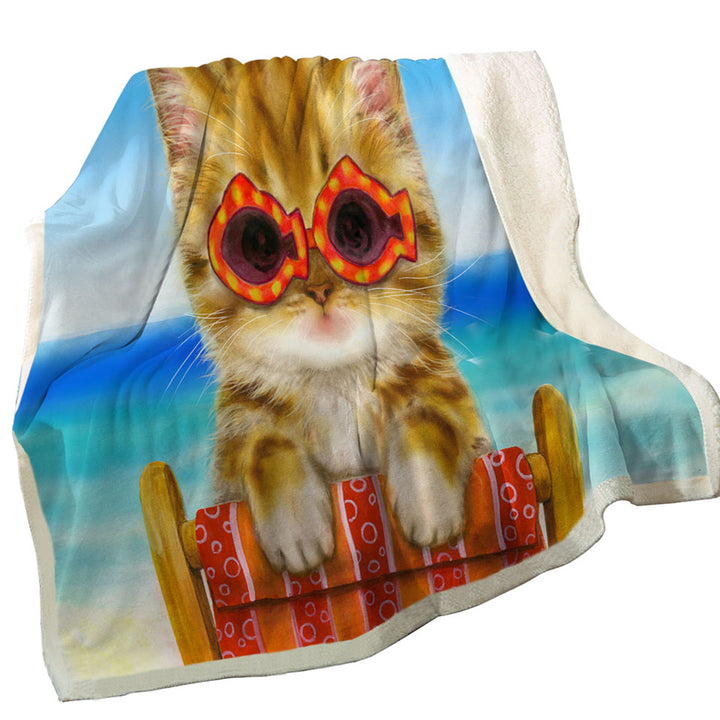 Funny Cats Sherpa Blanket Ginger Tabby Kitten at the Beach
