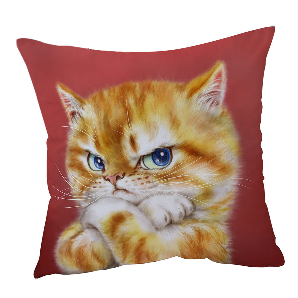 Funny Cats Throw Cushions Drawings Angry Cute Ginger Kitty