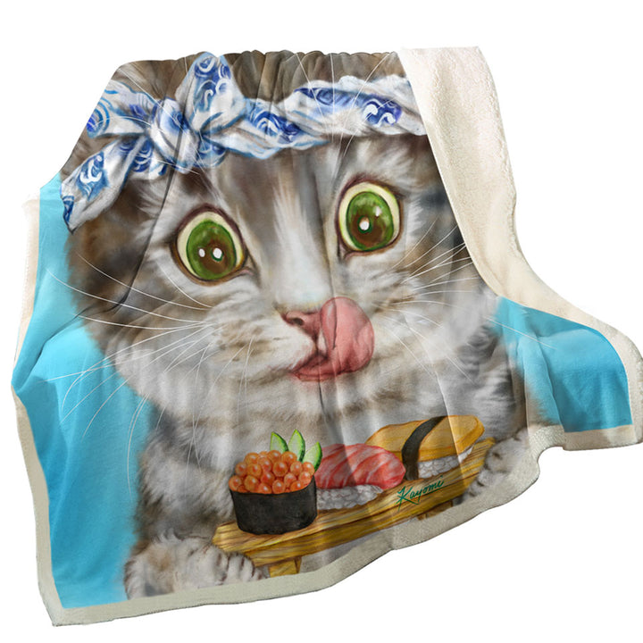 Funny Cats Throws Paintings Sushi Lover Kitten