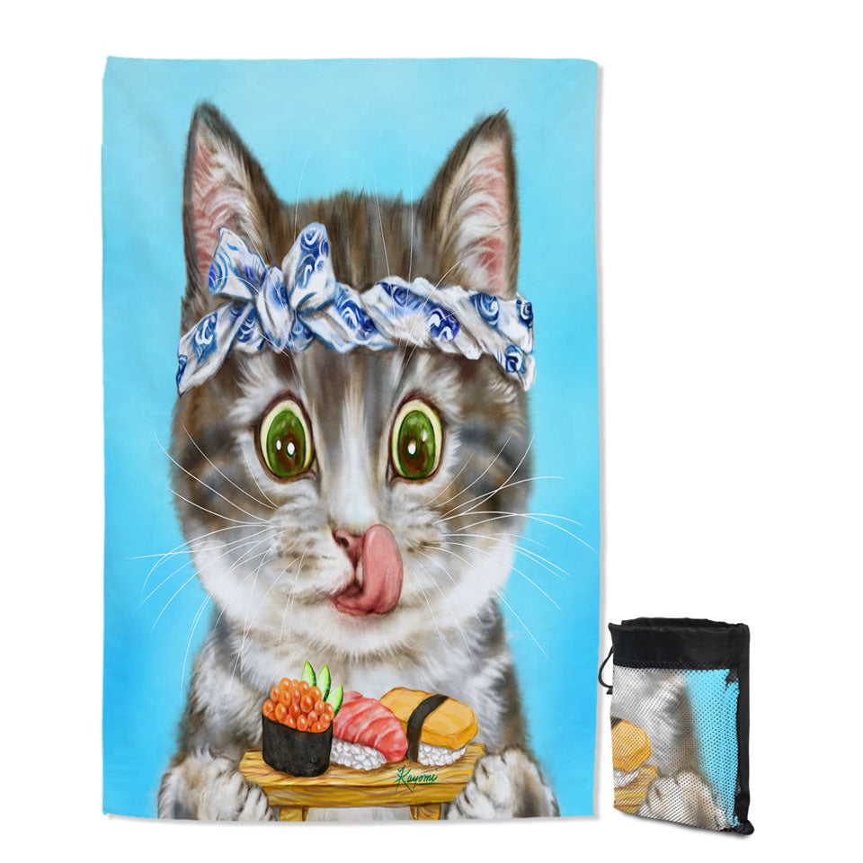 Funny Cats Travel Beach Towel Paintings Sushi Lover Kitten