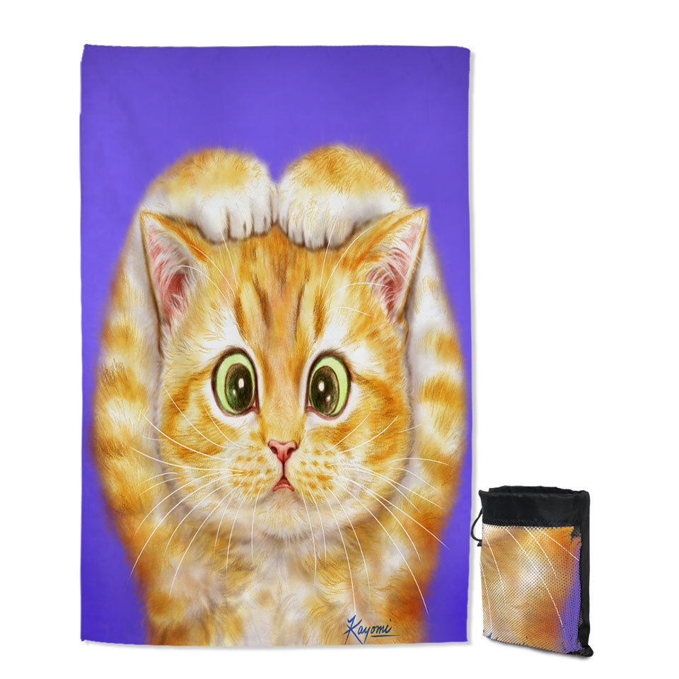 Funny Cats Unique Beach Towels Drawings Cute Ginger Kitty