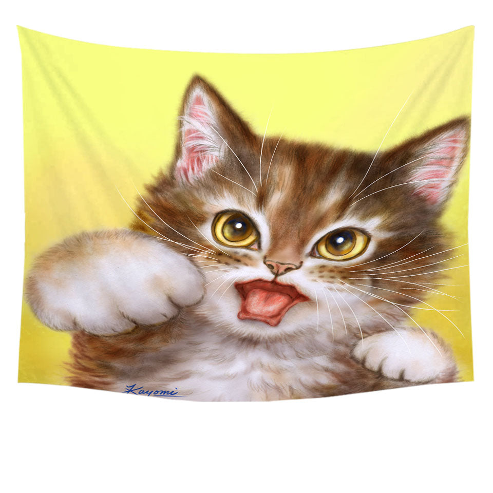 Funny Cats Wall Decor Tapestry Aggressive Cute Little Kitty