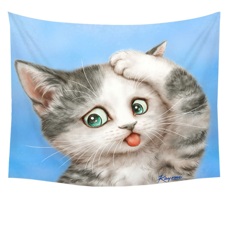 Funny Cats Wall Decor Tapestry with Art Frustrated Grey Kitty