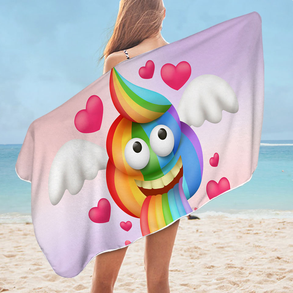 Funny Childrens Beach Towels Rainbow Poo
