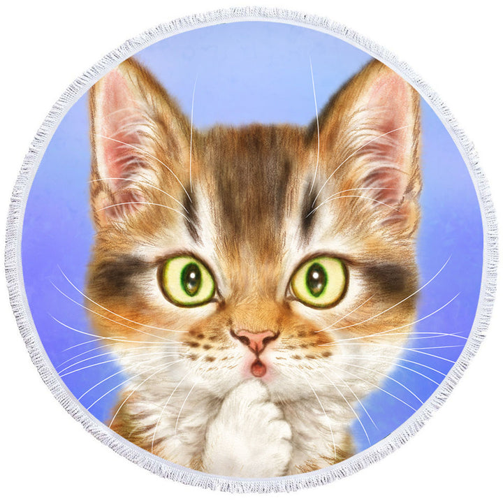 Funny Circle Beach Towel Cat Faces Drawings Surprised Kitten