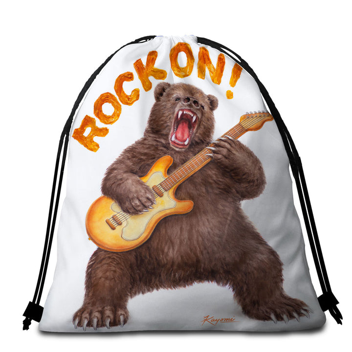 Funny Cool Animal Art Rock on Guitar Bear Beach Towel Bags