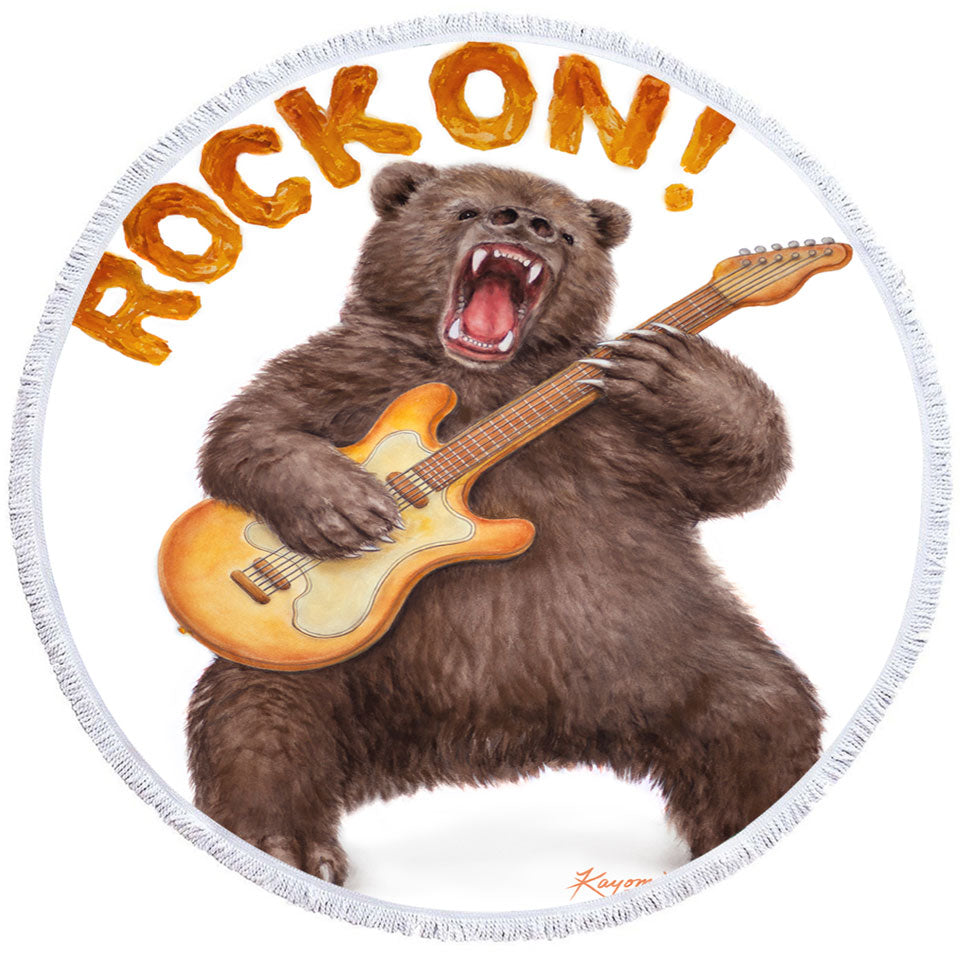 Funny Cool Animal Art Rock on Guitar Bear Lightweight Beach Towel