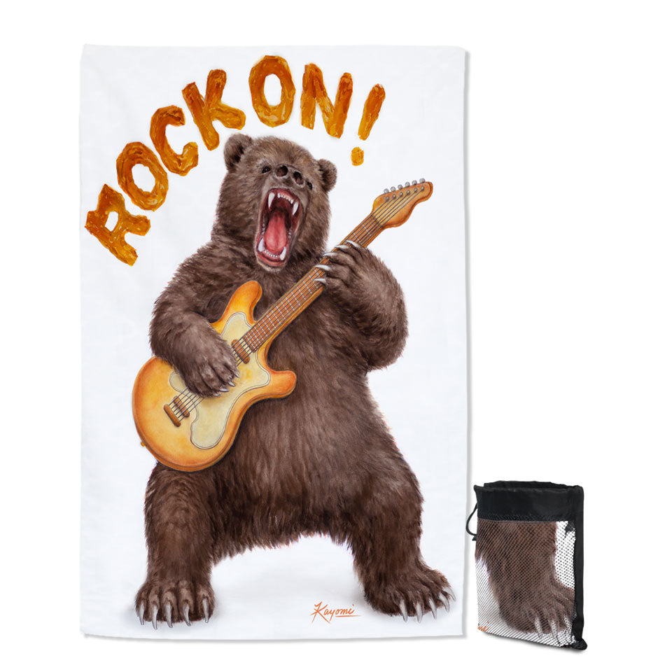 Funny Cool Animal Art Rock on Guitar Bear Travel Beach Towel