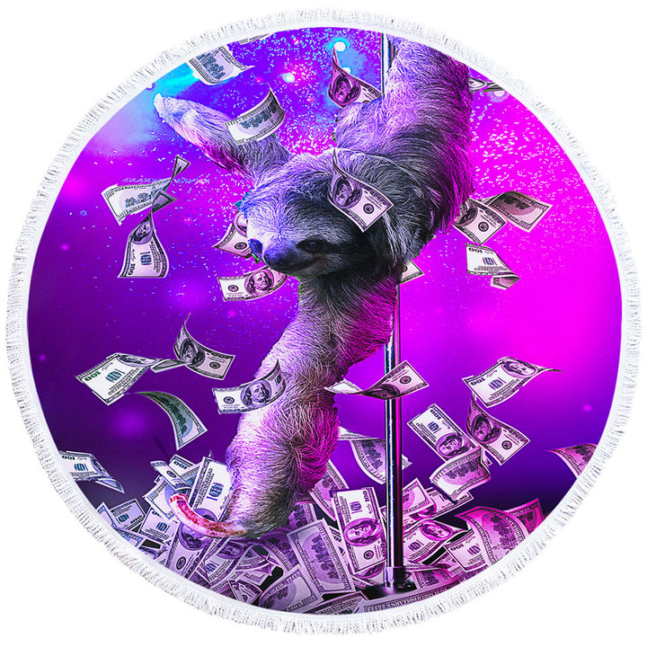 Funny Cool Art Dancing Pole Sloth Circle Beach Towel