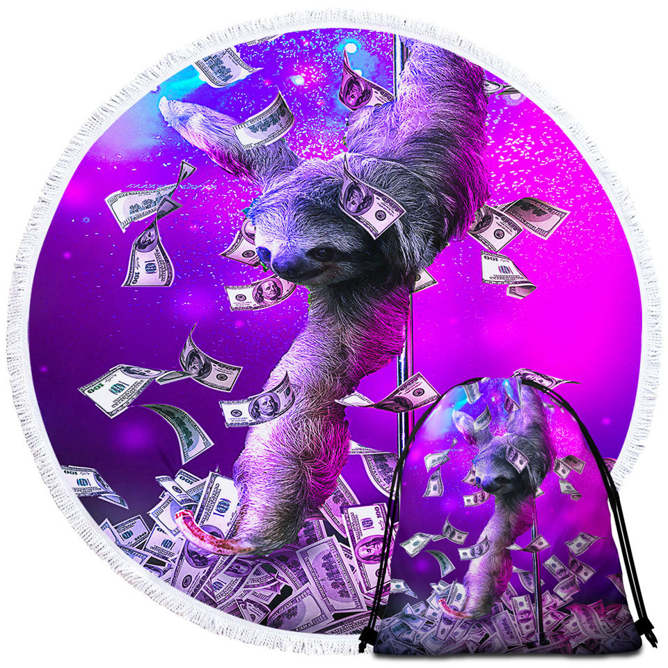 Funny Cool Art Dancing Pole Sloth Round Beach Towel