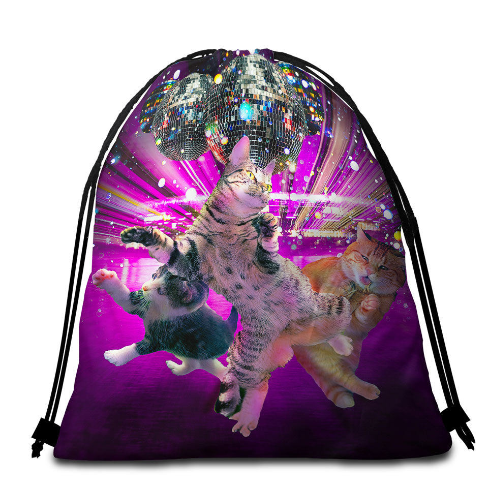 Funny Cool Party Disco Cat Beach Bags and Towels