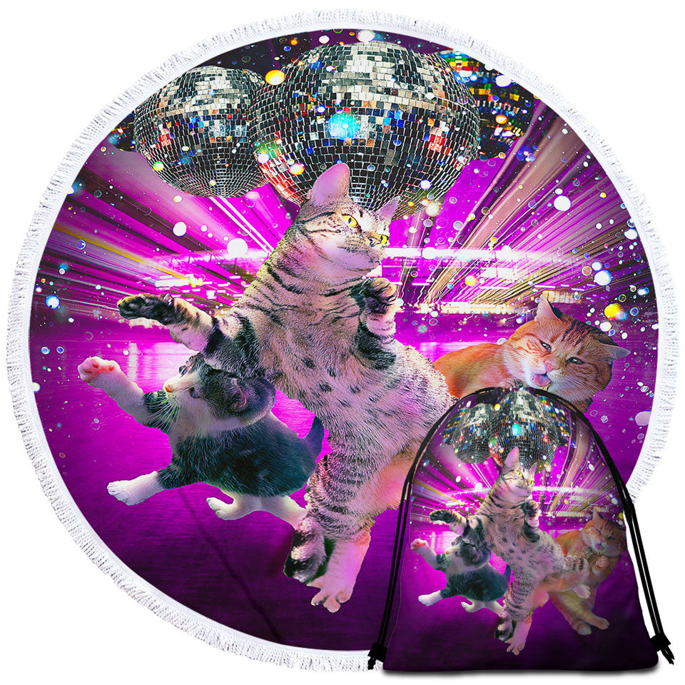 Funny Cool Party Disco Cat Beach Towels