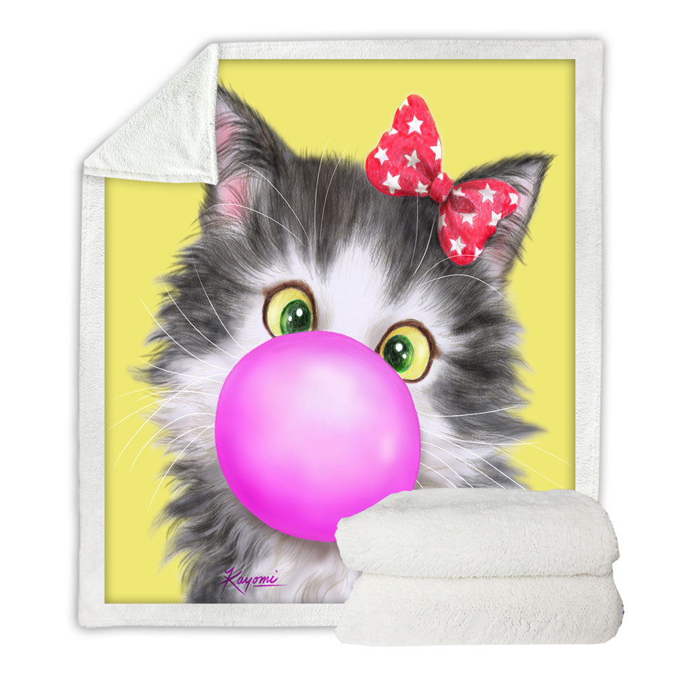 Funny Couch Throws Cat Prints Bubble Gum Girl Kitten