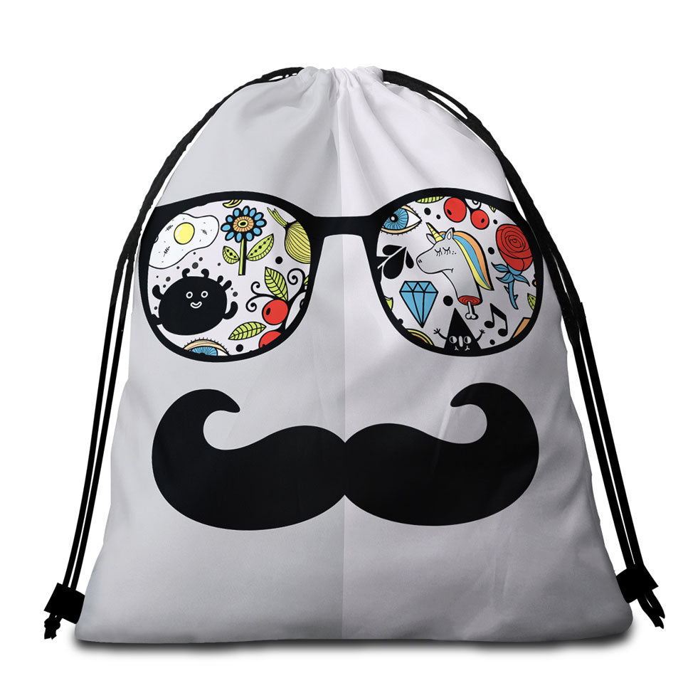 Funny Crazy Beach Towel Bags Drawings on Cool Glasses