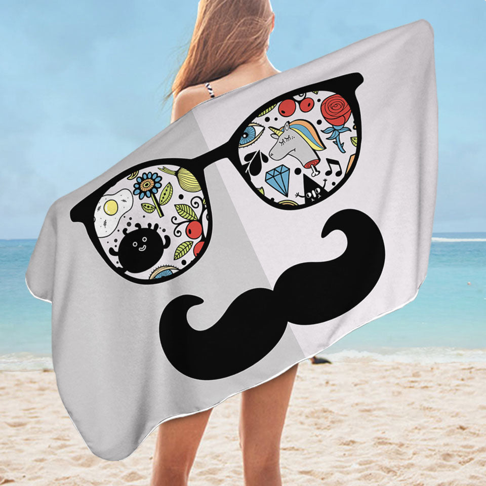 Funny Crazy Microfibre Beach Towels Drawings on Cool Glasses
