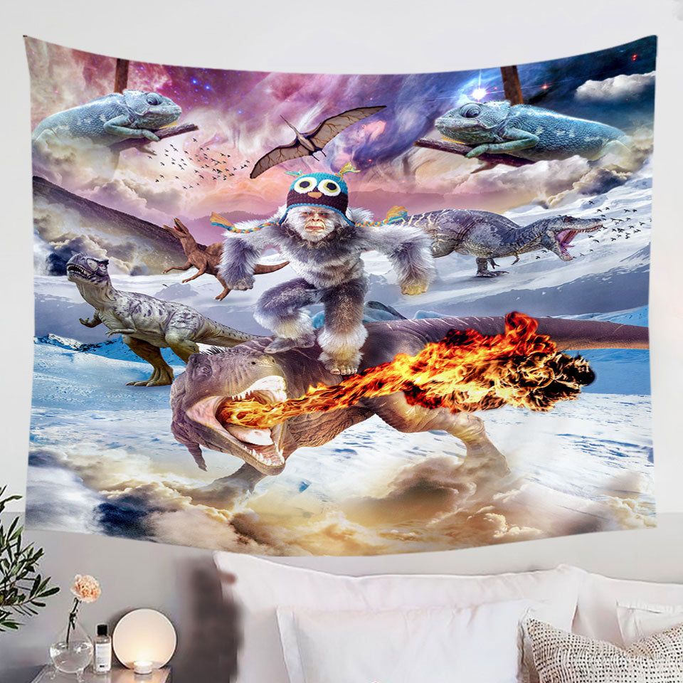 Funny-Crazy-Wall-Decor-with-Bigfoot-Yeti-Sasquatch-Riding-Dinosaur