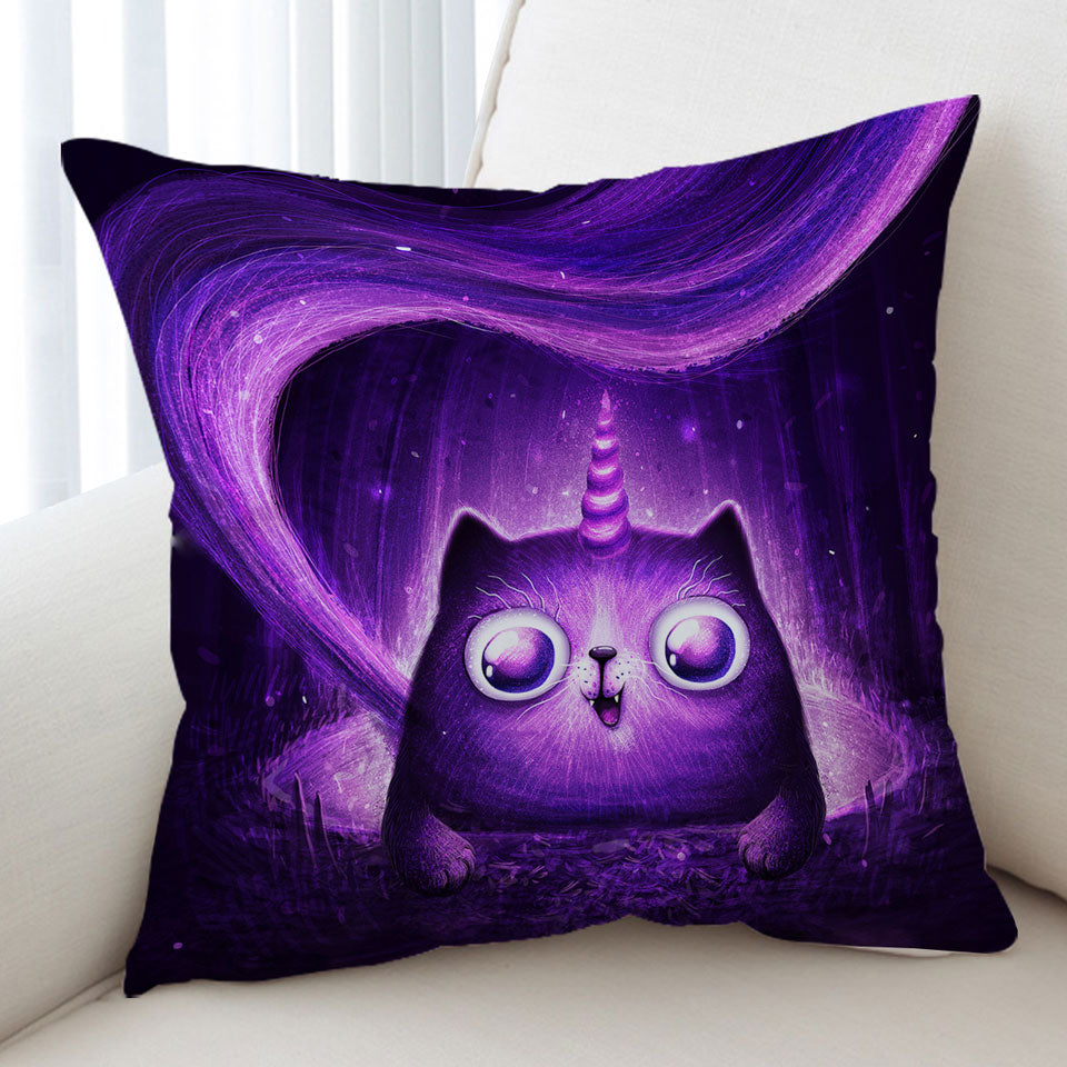 Funny Cushion Covers Crazy Eyes Purple Unicorn Cat