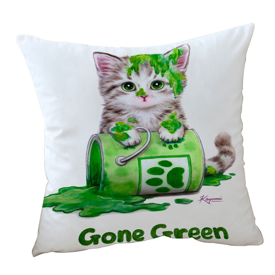 Funny Cushion Covers Cute Cats Gone Green Tabby Kitten