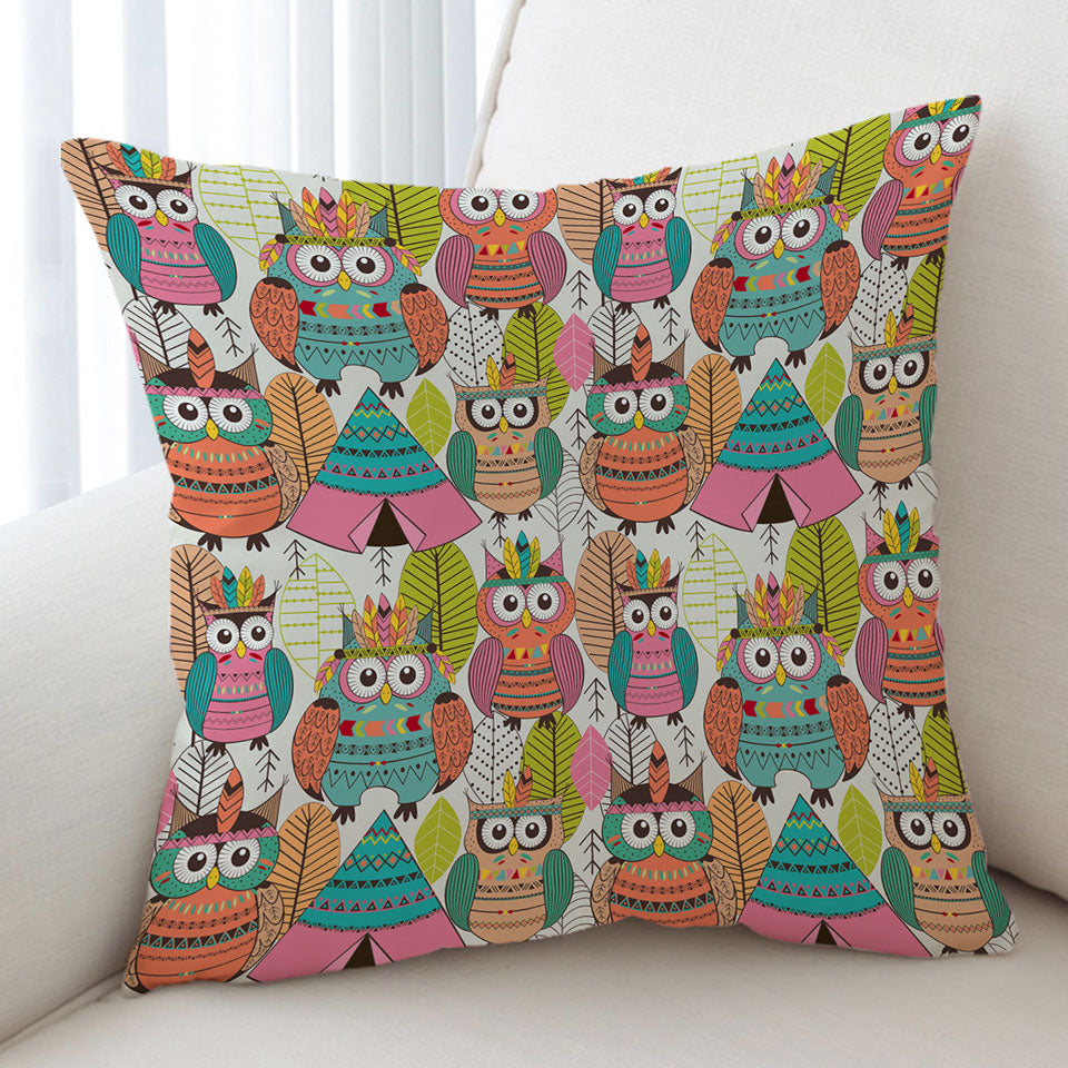 Funny Cushion Covers Native American Owls