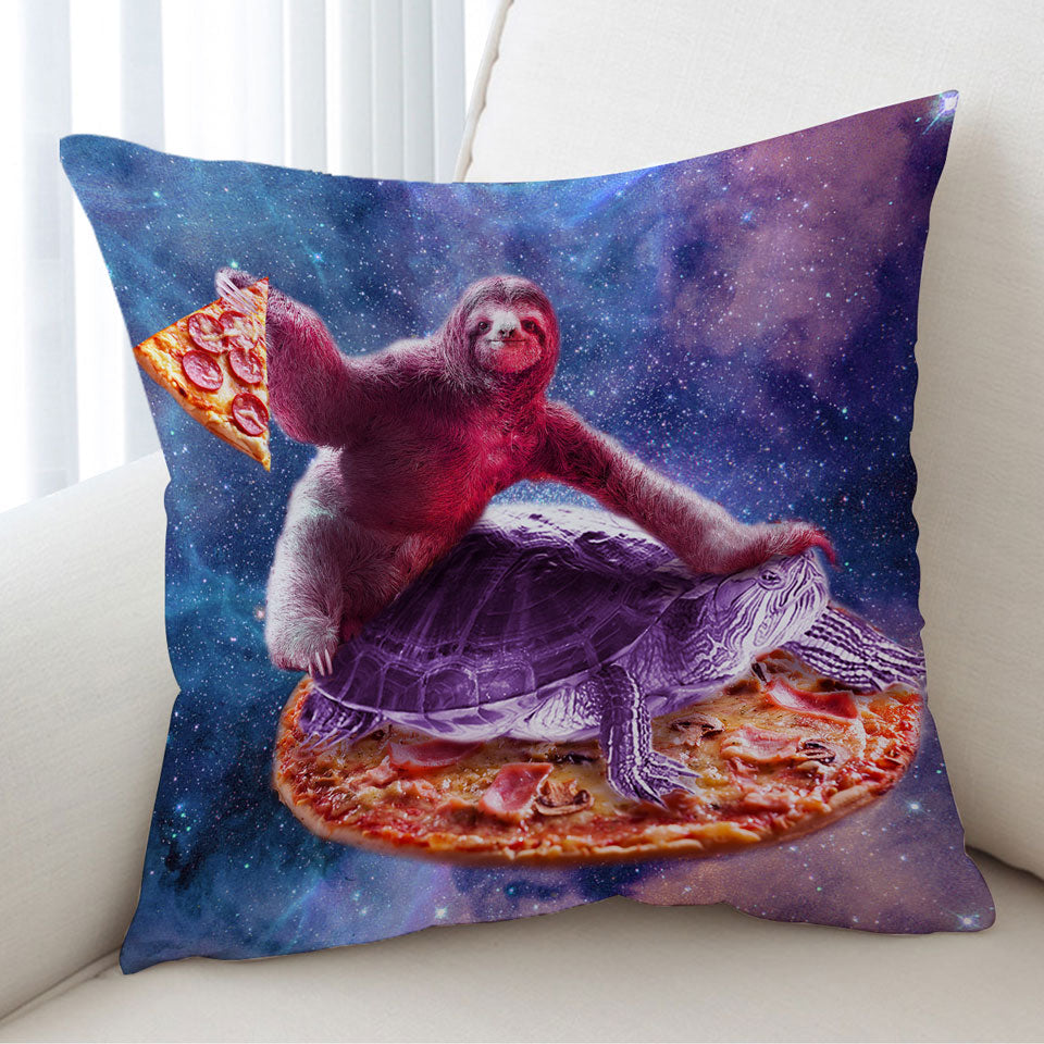 Funny Cushions Cool Crazy Art Space Pizza Sloth on Turtle