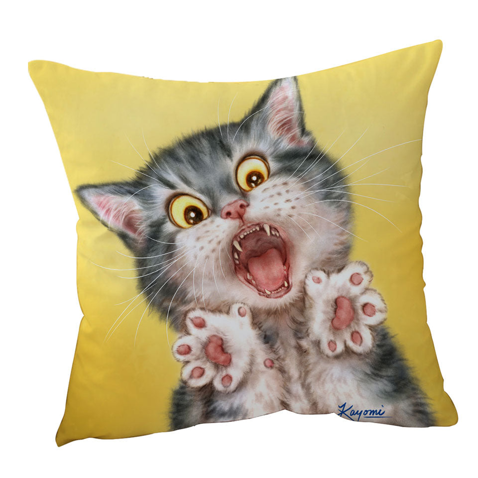 Funny Cushions Painted Cats Screaming Grey Kitten