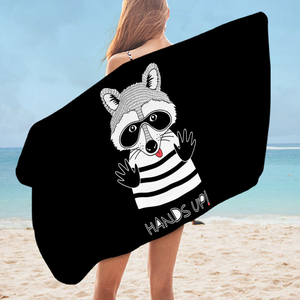 Funny Cute Beach Towels Feature Prisoner Raccoon