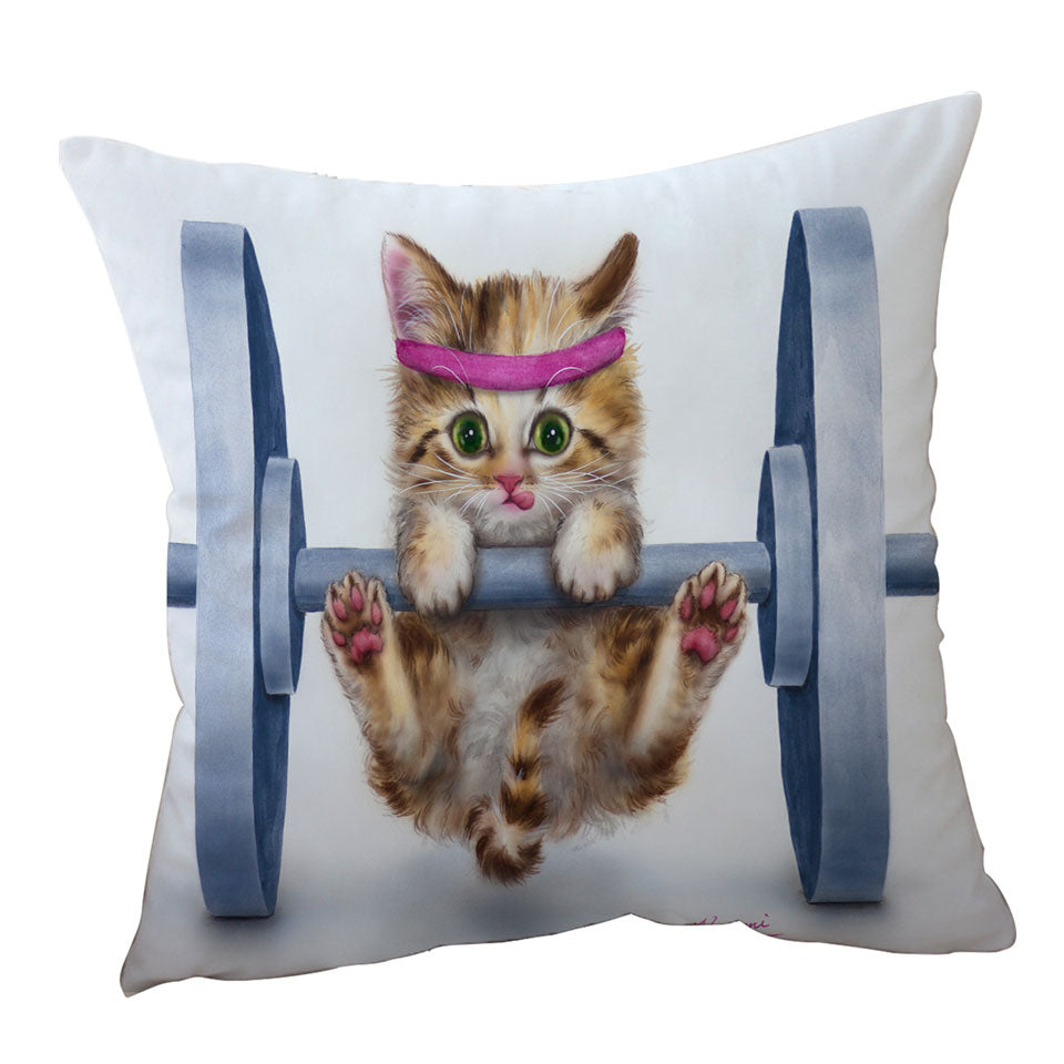 Funny Cute Cat Lifting Weights Cushion Covers