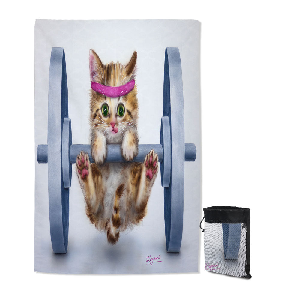 Funny Cute Cat Lifting Weights Quick Dry Beach Towel