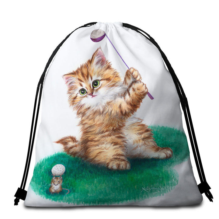 Funny Cute Cat Little Golfer Beach Towel Bags