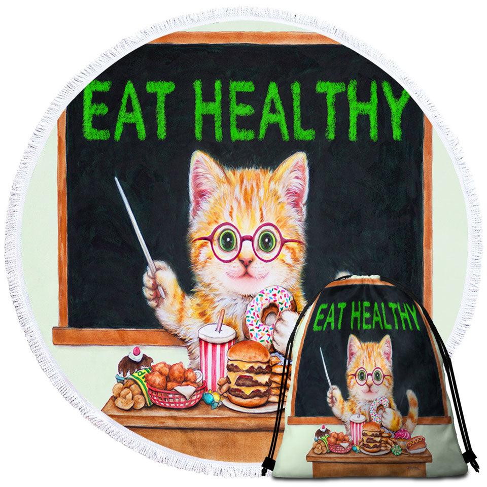 Funny Cute Cats Beach Towels Fast Food Teacher Kitten