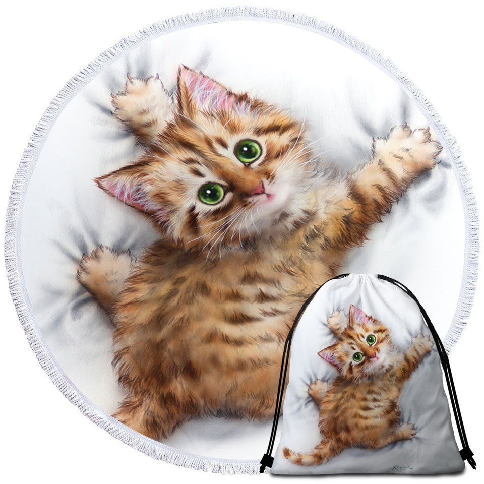 Funny Cute Cats Designs Hang on Ginger Kitten Circle Beach Towel