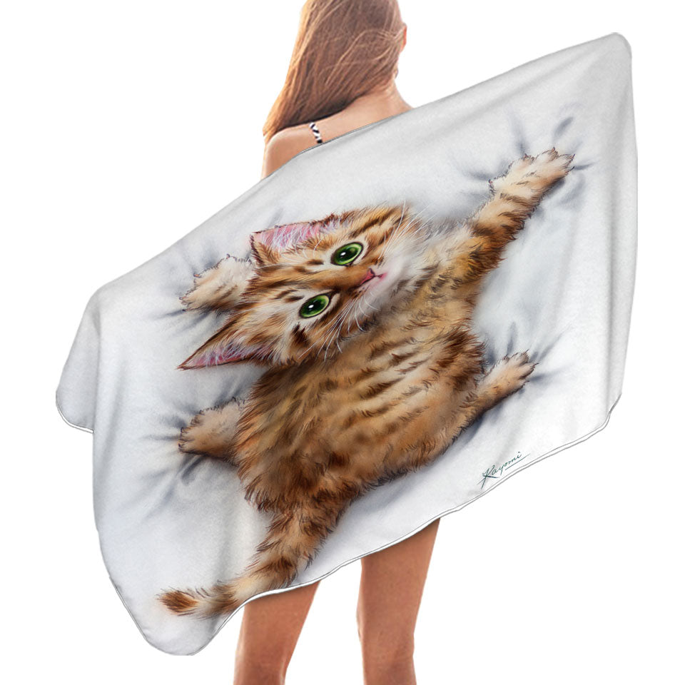 Funny Cute Cats Designs Hang on Ginger Kitten Microfiber Beach Towel