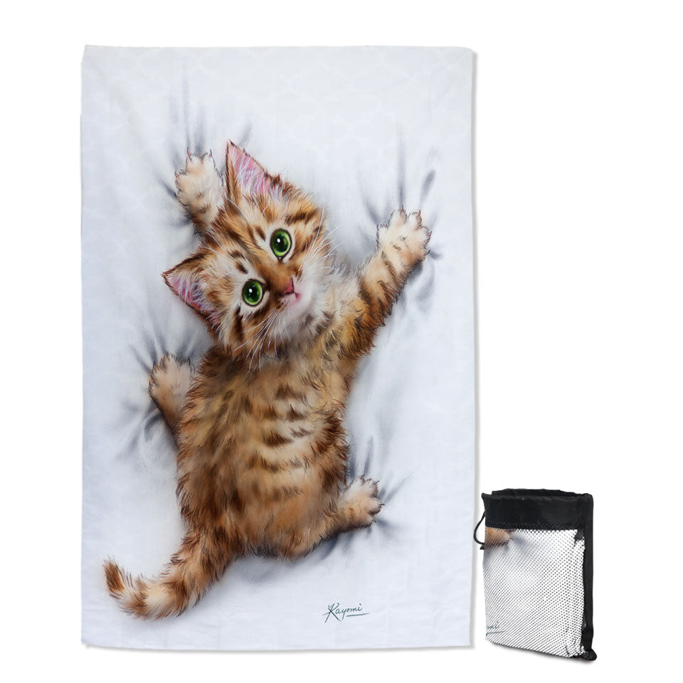 Funny Cute Cats Designs Hang on Ginger Kitten Thin Beach Towels