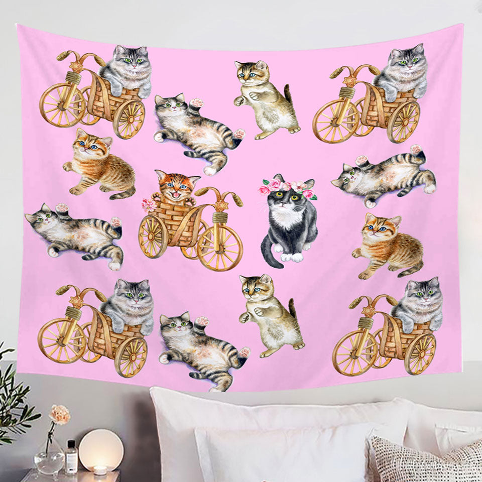 Funny Cute Cats Hanging Fabric On Wall
