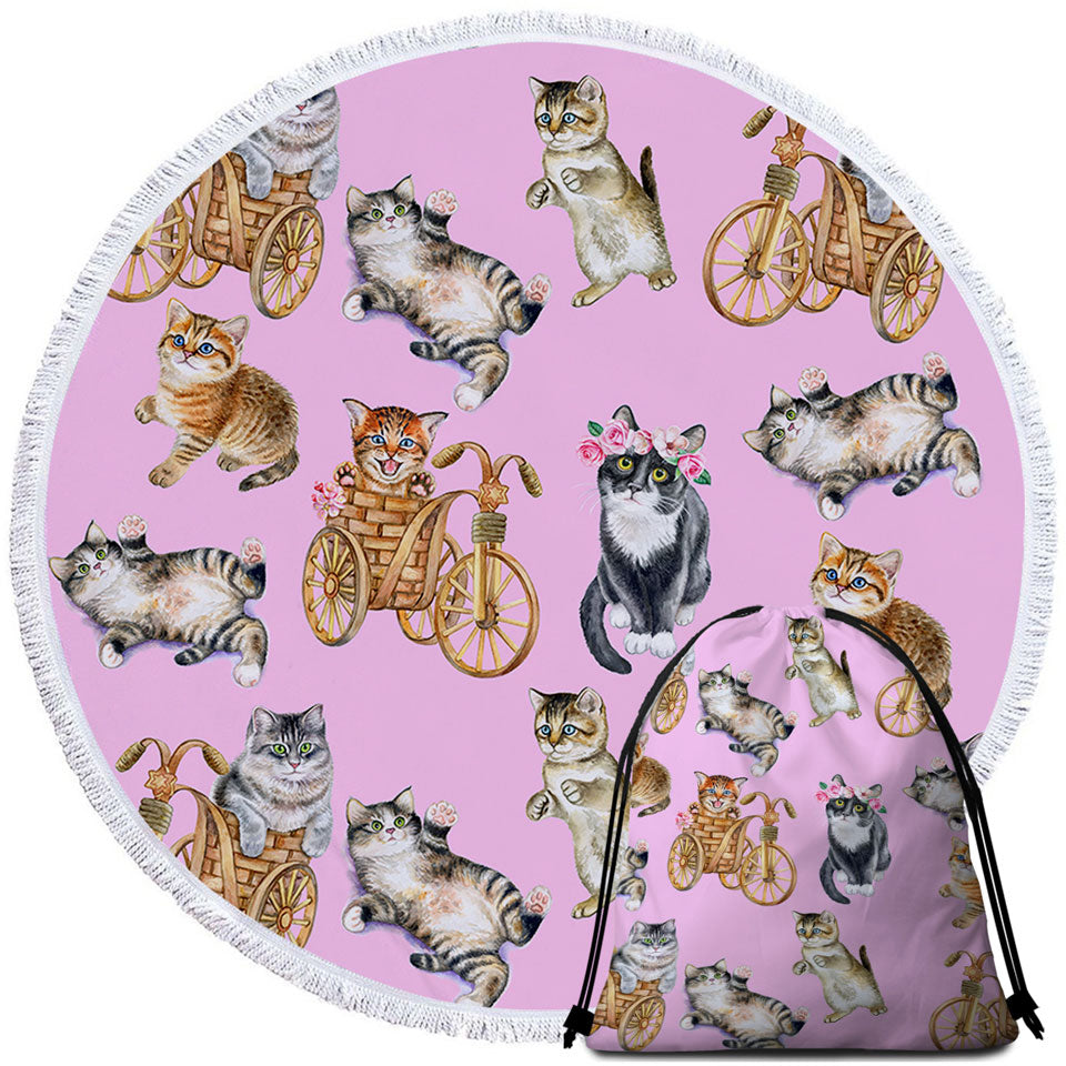 Funny Cute Cats Round Beach Towel