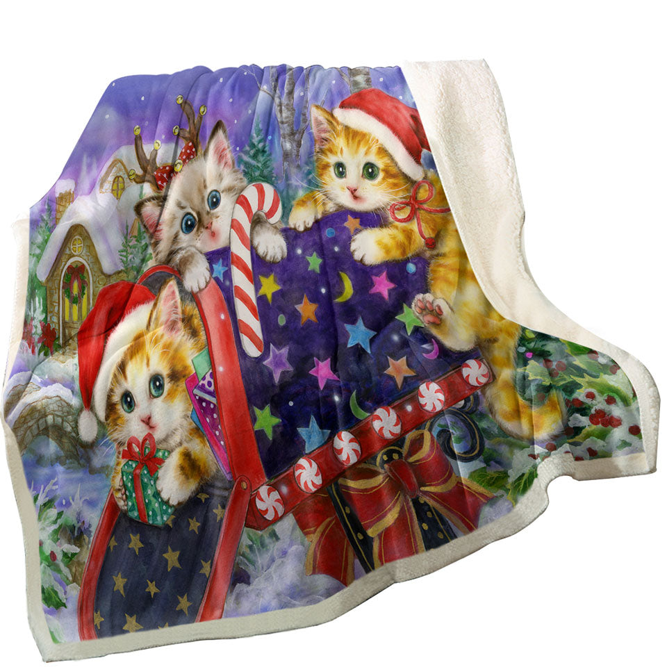 Funny Cute Christmas Throws with Three Cats Kittens