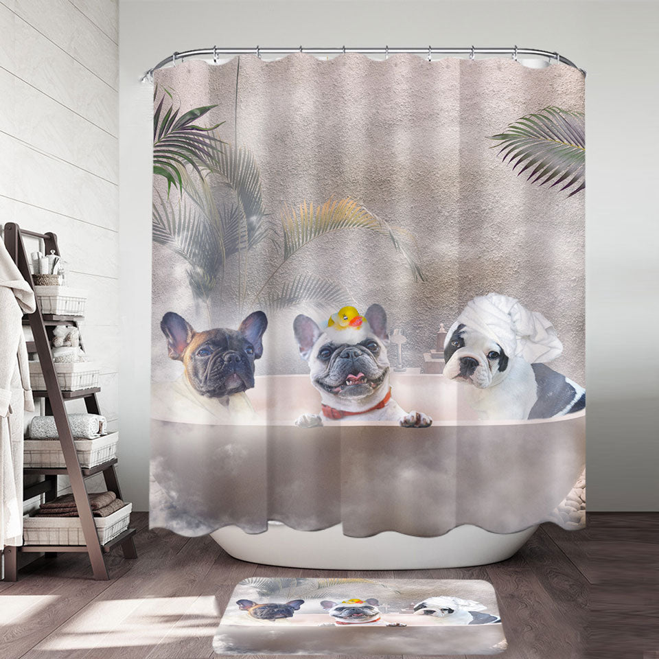 Funny Cute French Bulldog Shower Curtain Bath