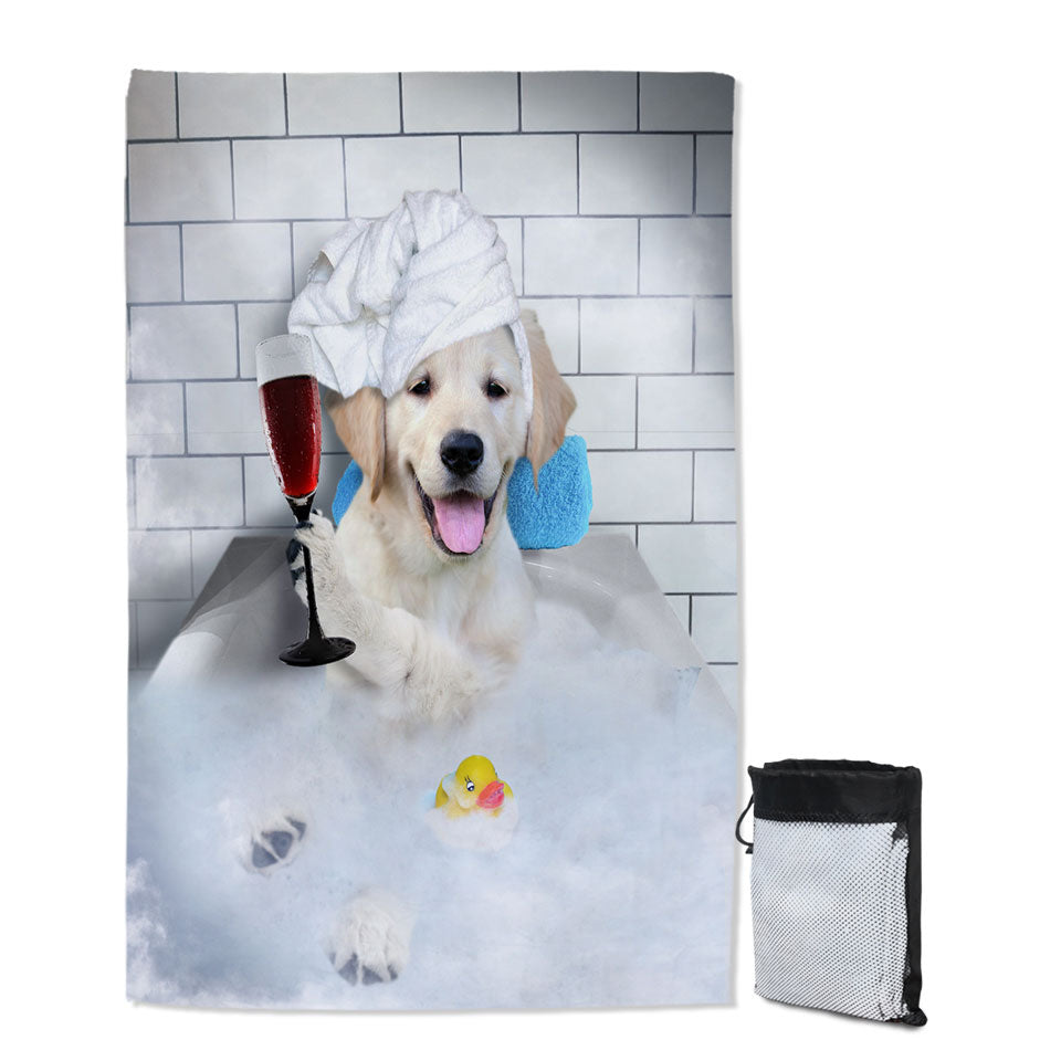 Funny Cute Golden Retriever Giant Beach Towel Dog Bath