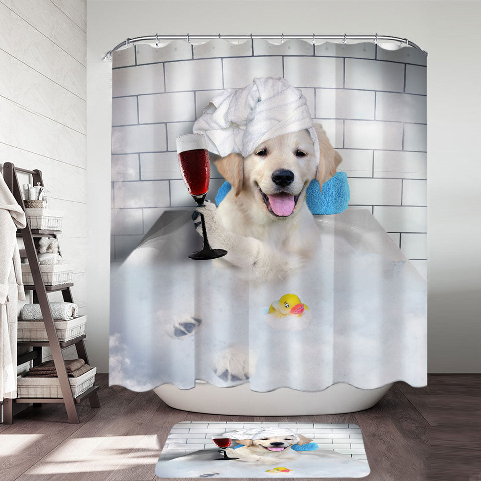 Funny Cute Golden Retriever Shower Curtain Dog Bath