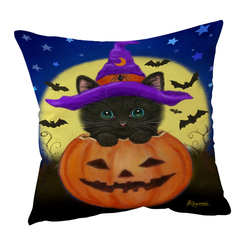Funny Cute Halloween Black Cat in Pumpkin Throw Pillow