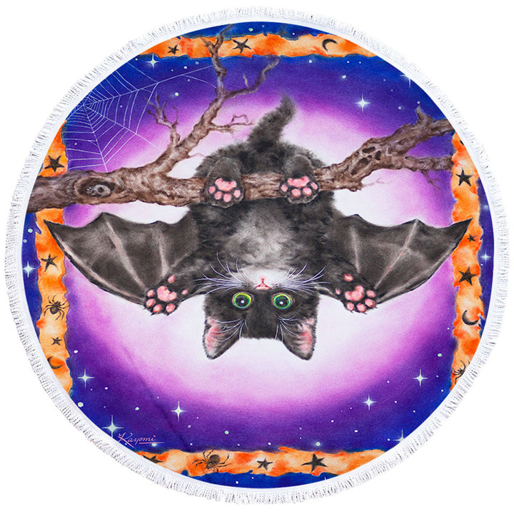 Funny Cute Halloween Kitten Bat Microfibre Beach Towels