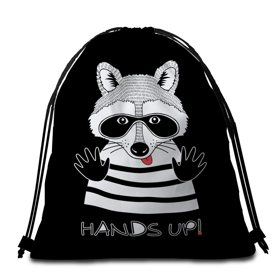 Funny Cute Prisoner Raccoon Beach Bags and Towels