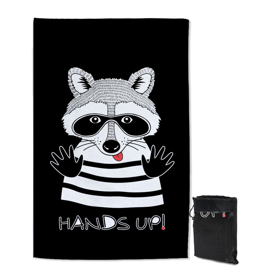 Funny Cute Prisoner Raccoon Beach Towels