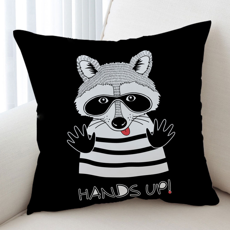 Funny Cute Prisoner Raccoon Cushion Cover
