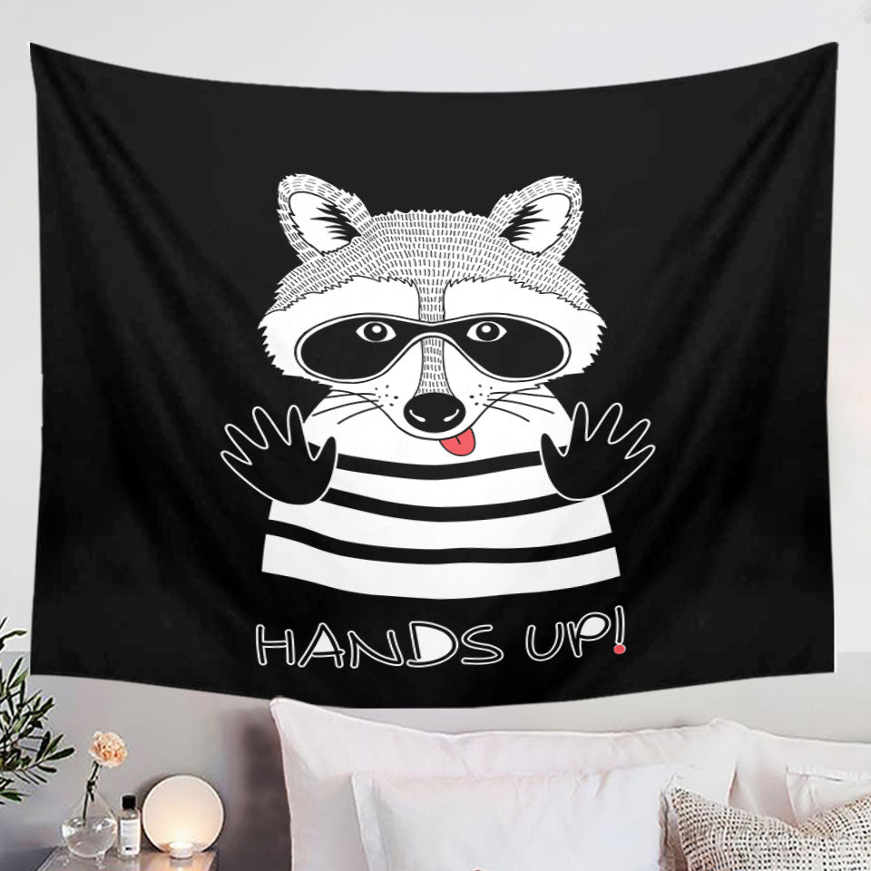 Funny Cute Prisoner Raccoon Wall Decor Tapestry