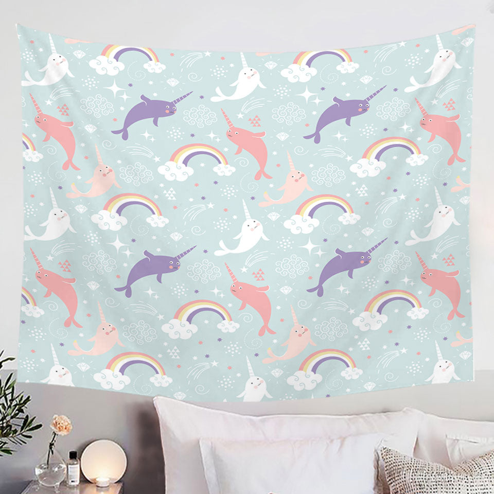 Funny Cute Rainbow Unicorn Dolphin Wall Decor Tapestry for Kids