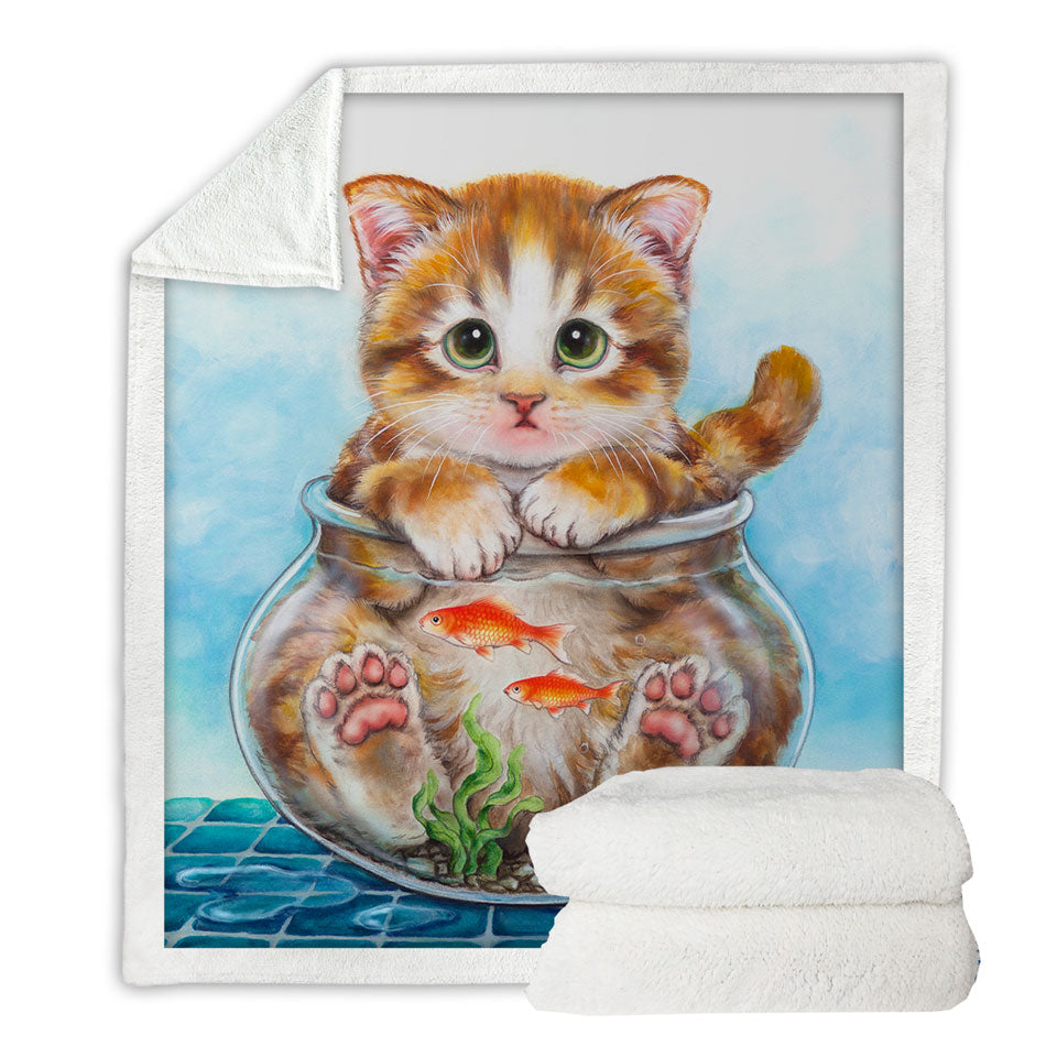 Funny Cute Sofa Blankets Cats Design Ginger Kitten in Fish Bowl