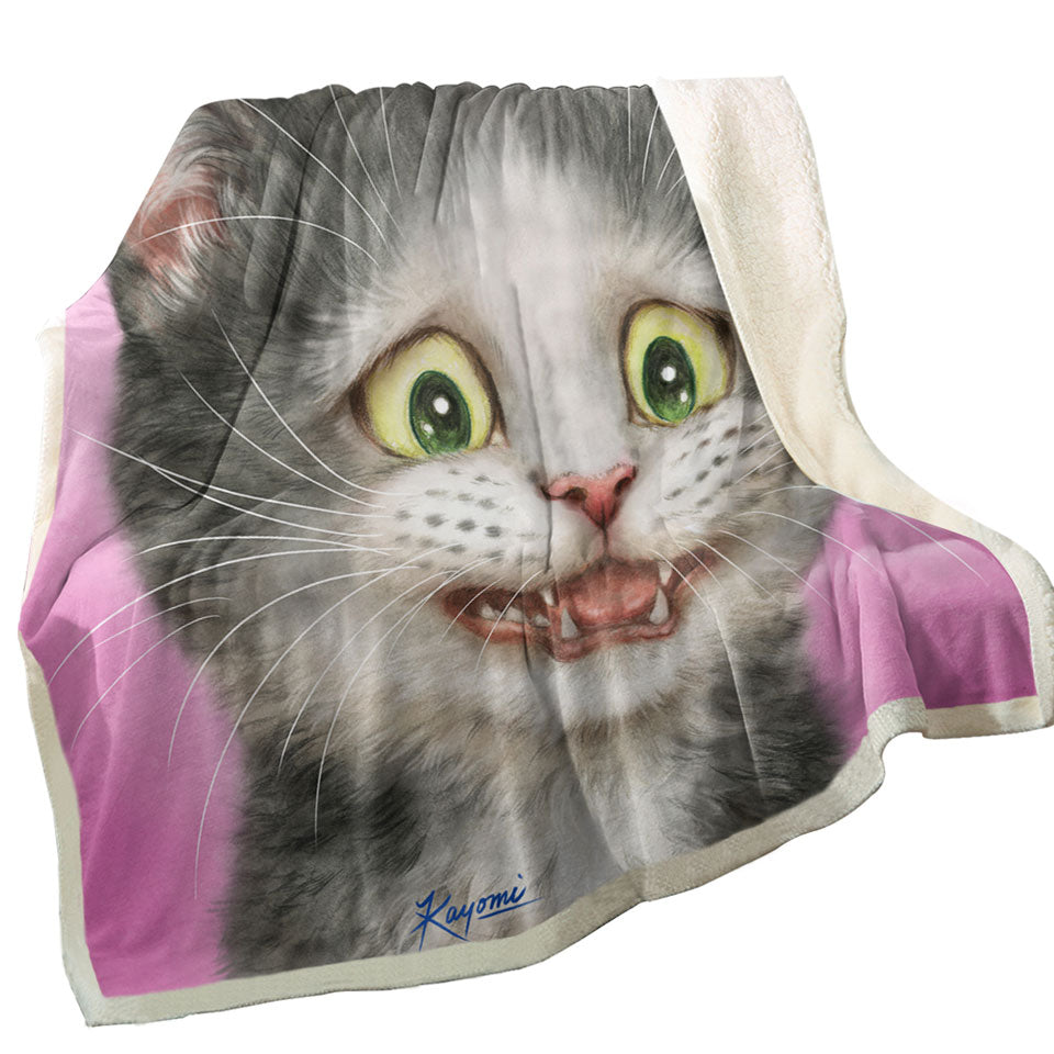 Funny Decorative Blankets Cats Drawings the Traumatized Kitten